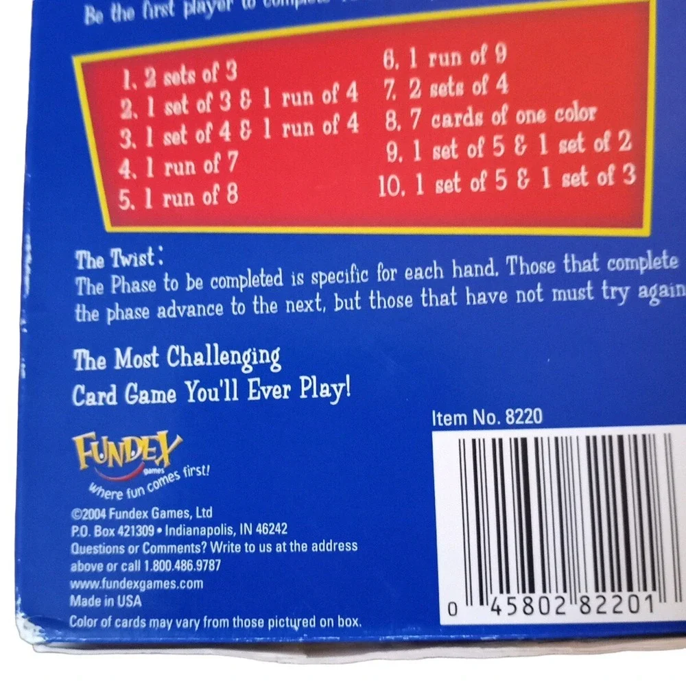 Phase 10 Card Game By Fundex A Rummy Type Card Game with a Twist Complete 2004
